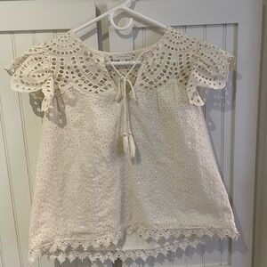 Jennifer & Grace Eyelet Peasant Top Size Small EUC
